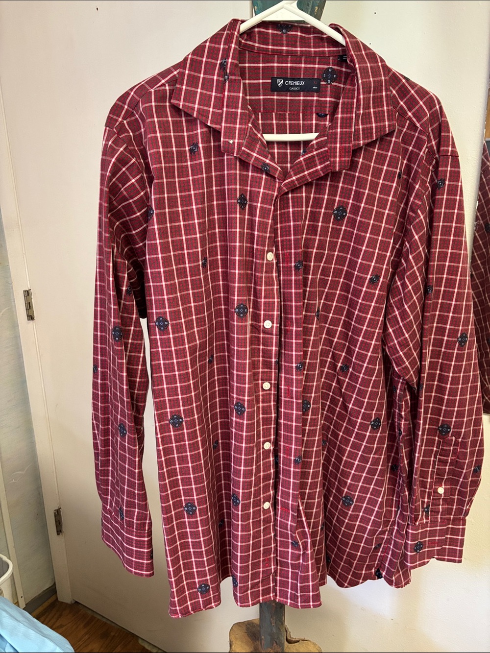 Daniel Cremieux Red Windowpane Button-Down Shirt with Navy Motif